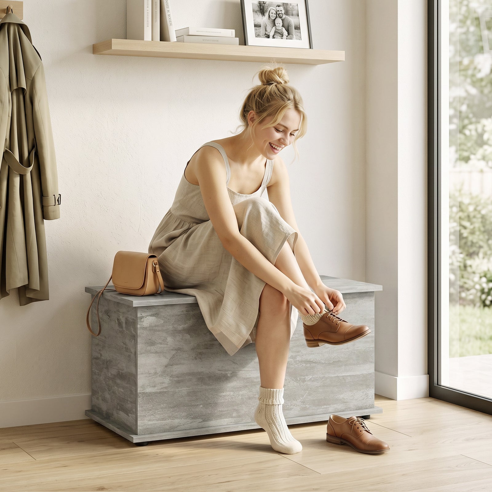 Storage Chest With Safety Hinged Lid, 102l Storage Box | Grey
