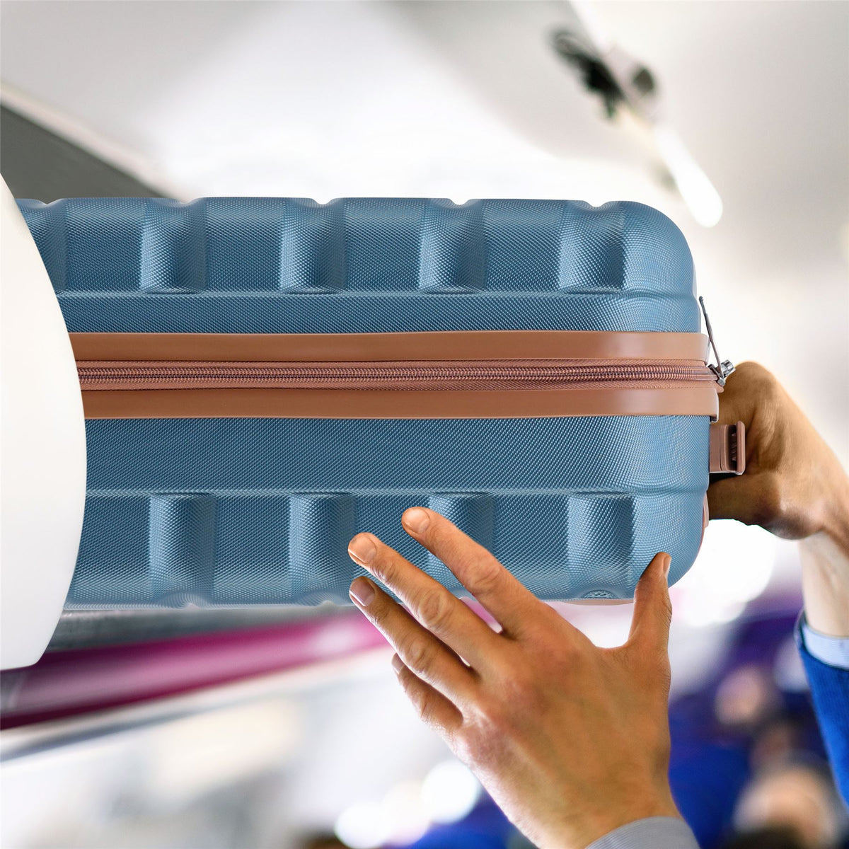Set Of 3 Hard Shell Suitcase Cabin & Check In Cases With Tsa Lock - Overhead Cabin With Medium & Large Check-in Bag | Set of 3 | Blue