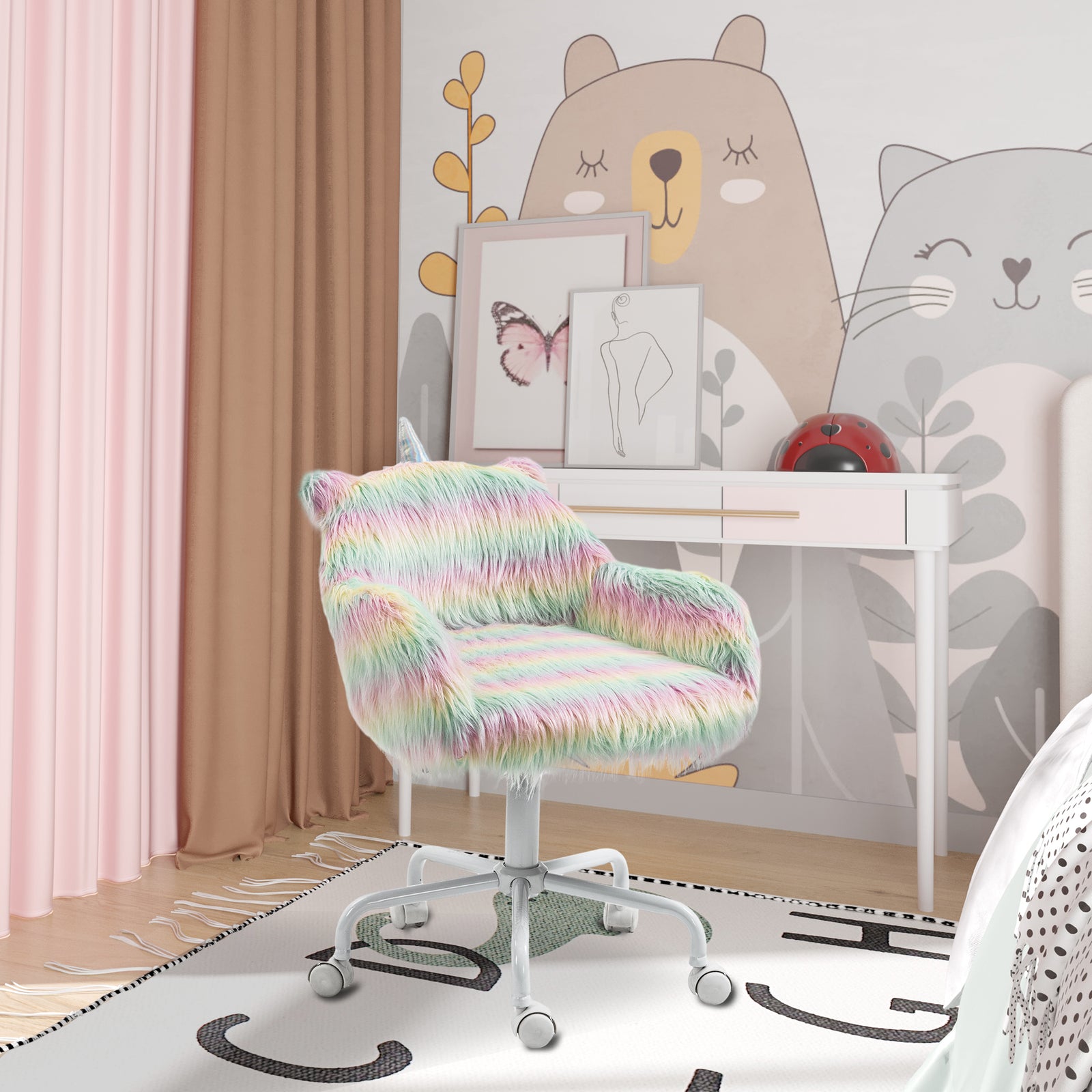 Fluffy Desk Chair Faux Fur Colorful