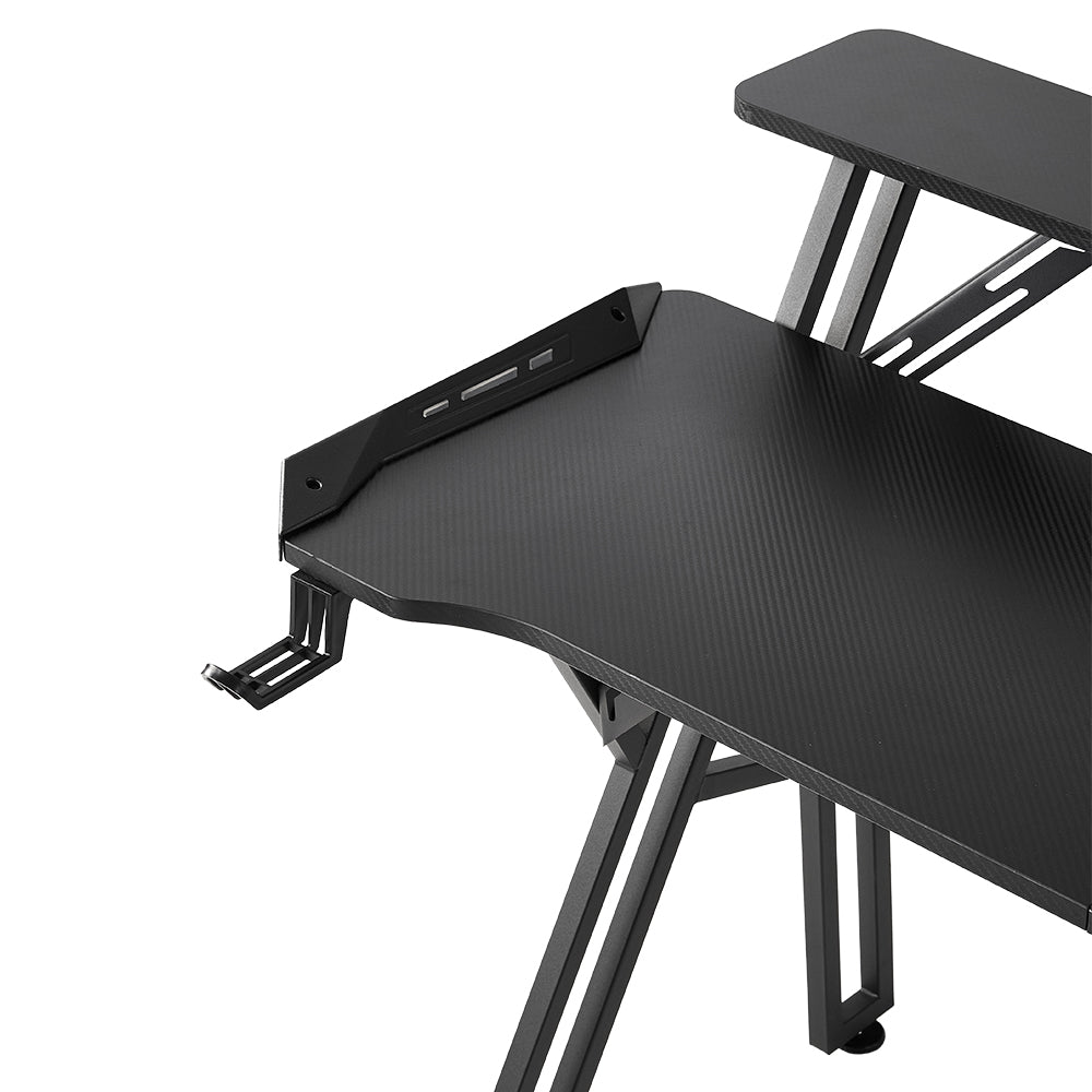 2-tier Gaming Desk With Mouse Pad, Cup Holder & Headphone Hook Sturdy Computer Table With Rgb Led Lights, App & Remote Control 120/140/160cm W | Medium
