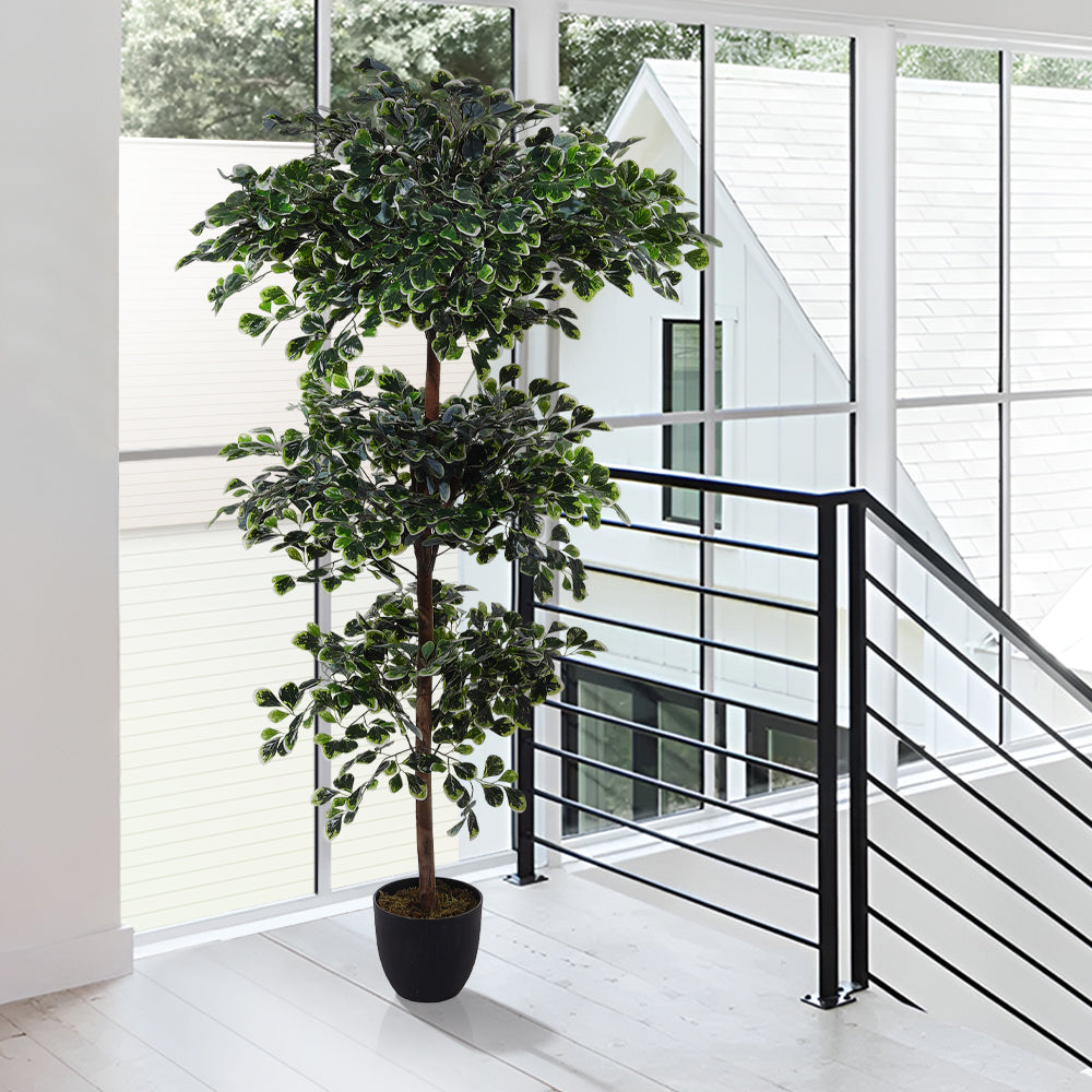 185cm Artificial Ficus Silk Tree With 3 Layers Of Lush Leaves Decorative Fake Plant