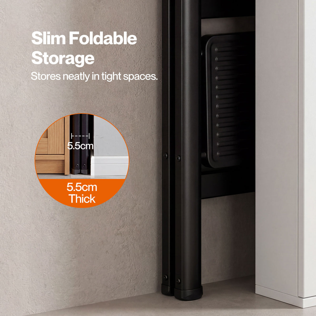 Small Step Ladder Foldable 150kg Carbon Steel Kitchen Steps Black | Black