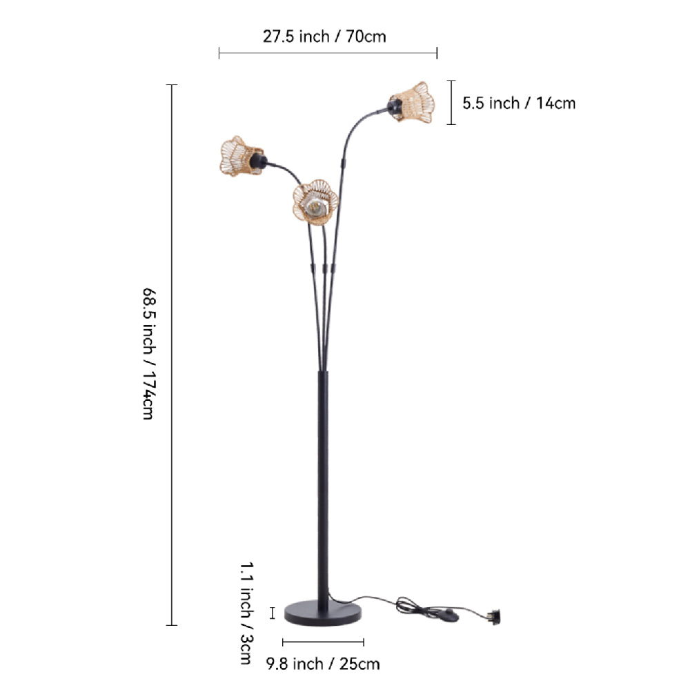 Paper Rope String-wrapped Lampshade Floor Lamp