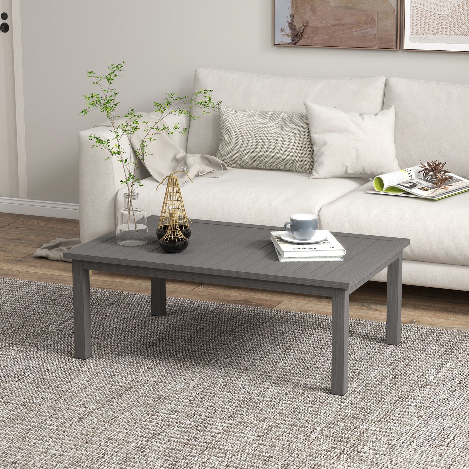 Outdoor Coffee Table Patio Table W/ Wood Grain Effect