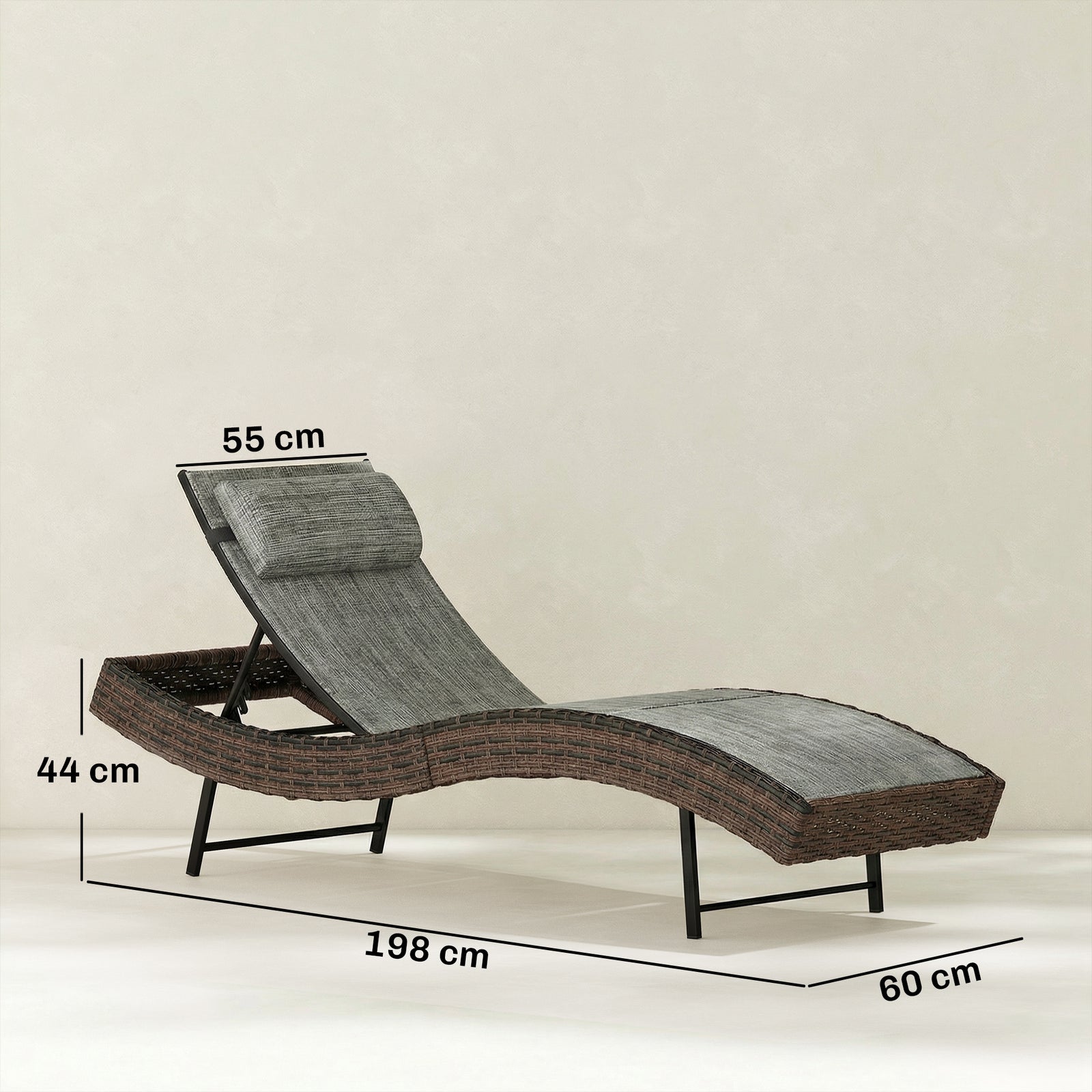 Rattan Sun Lounger With 5 Position Back, Texteline Seat | Brown