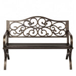 Garden Bench, Outdoor Bench,300kg Metal, Floral Pattern, Bronze | Bronze