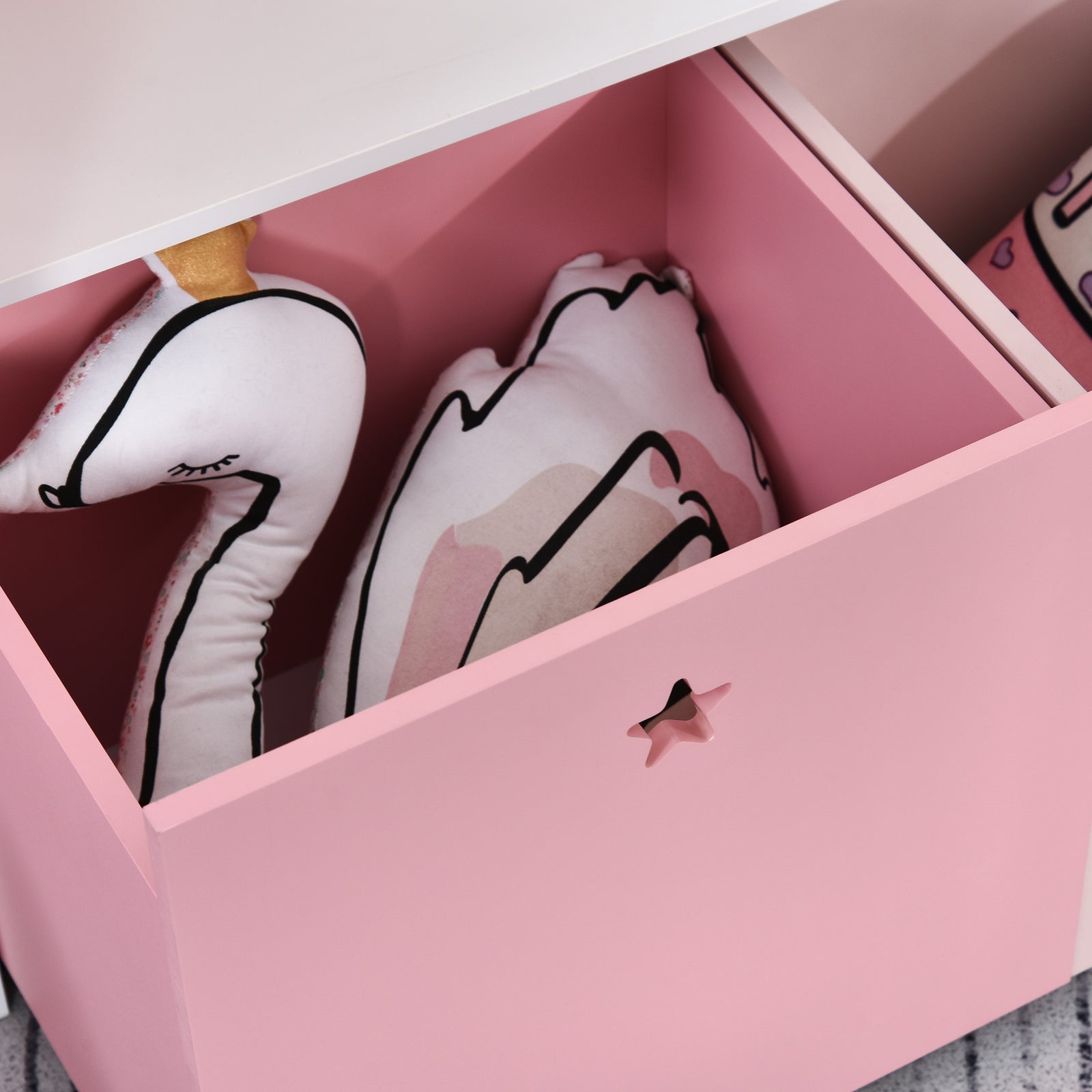 Kids Bookshelf Chest Drawer With Wheels Baby Toy Wood Organizer Pink