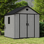 7.38 × 7.38 Ft Garden Tool Shed With Apex Roof & Combination Lock – Heavy-duty Grey Wood Grain Outdoor Storage Shed With Floor, Window & Ventilation Panels