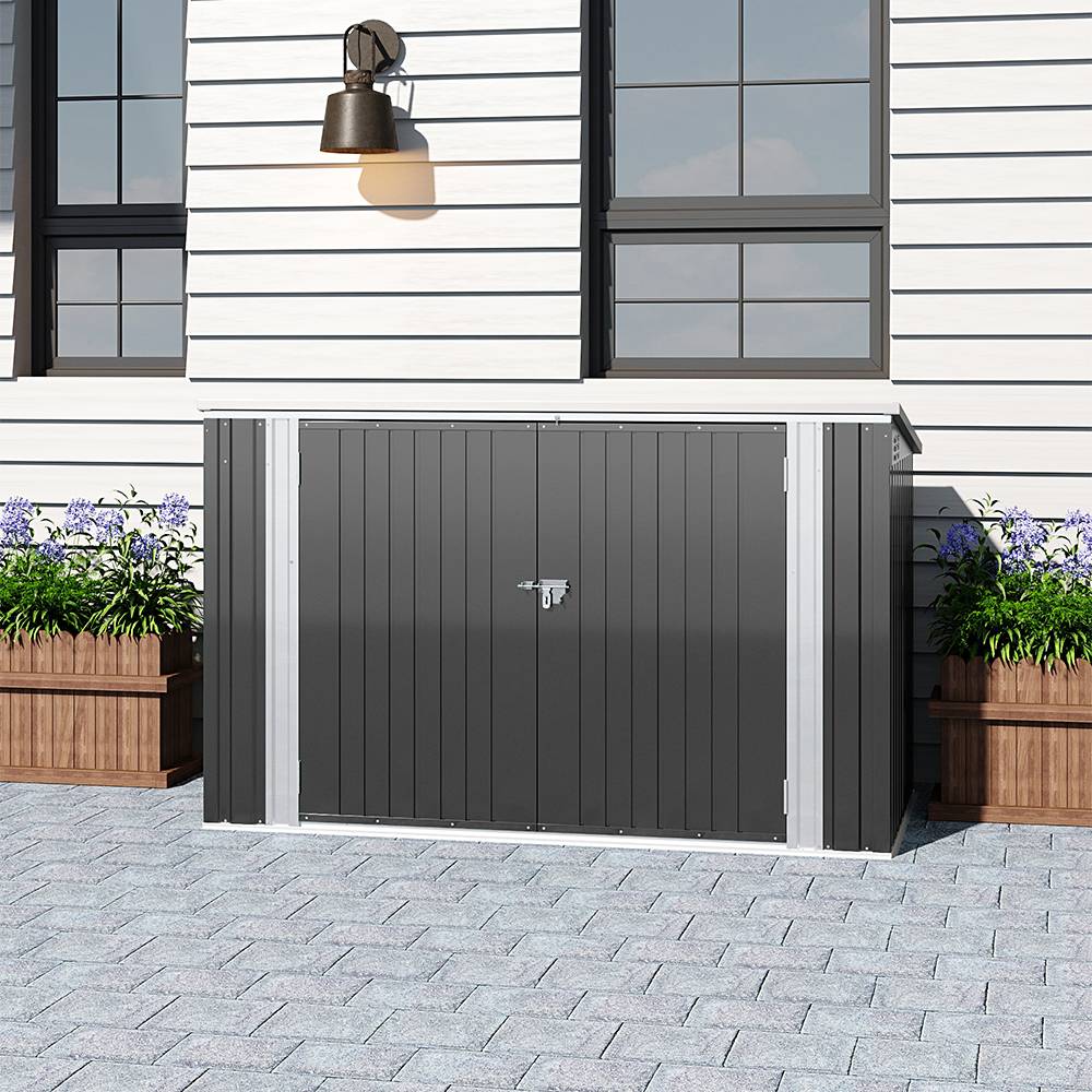 Garden Storage Shed Bike Metal Pent Tool Shed House Galvanized Steel Can Put 3-4 Bicycles (d105x W210x H130cm) | Charcoal Black