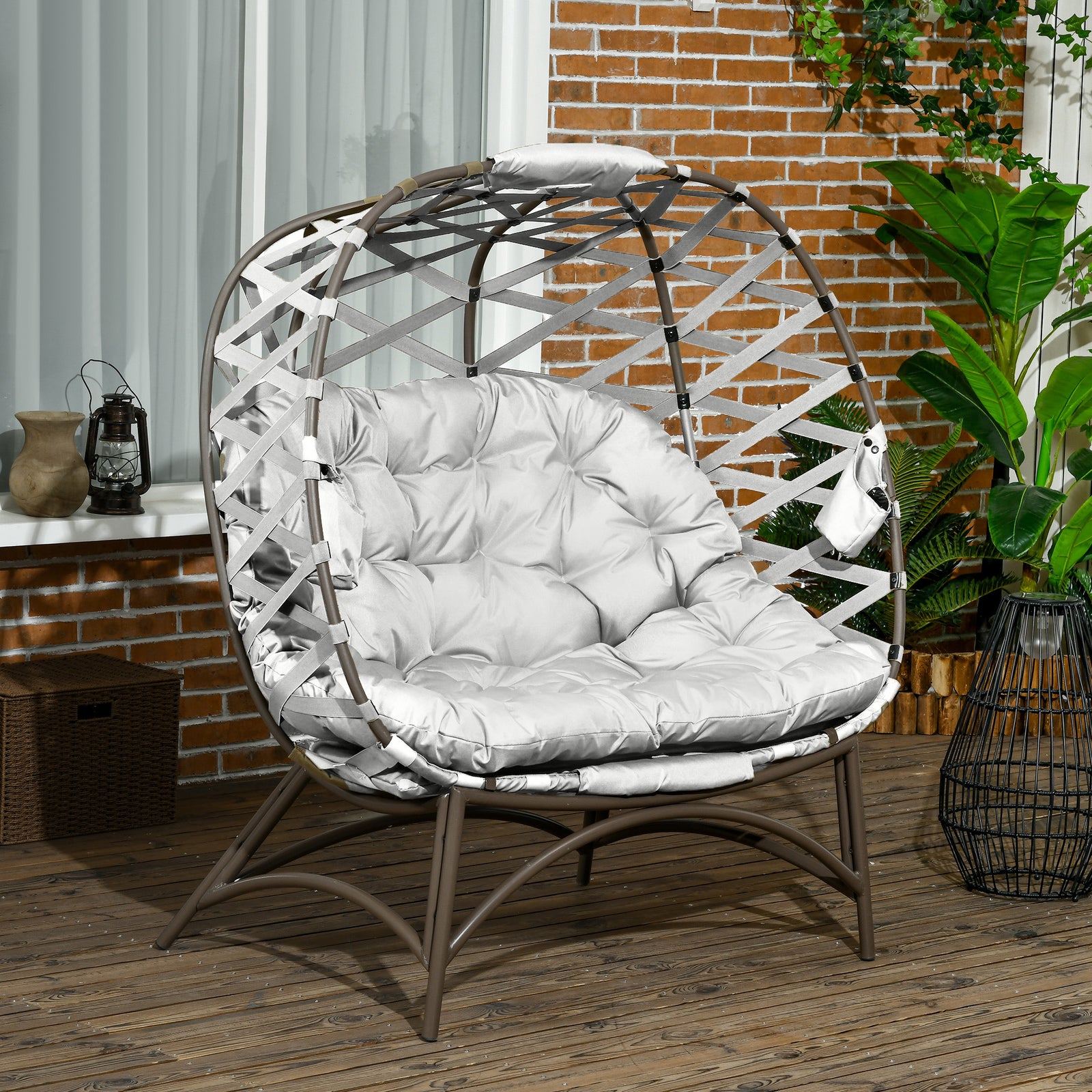 2-seater Woven Egg Chair, Light Grey