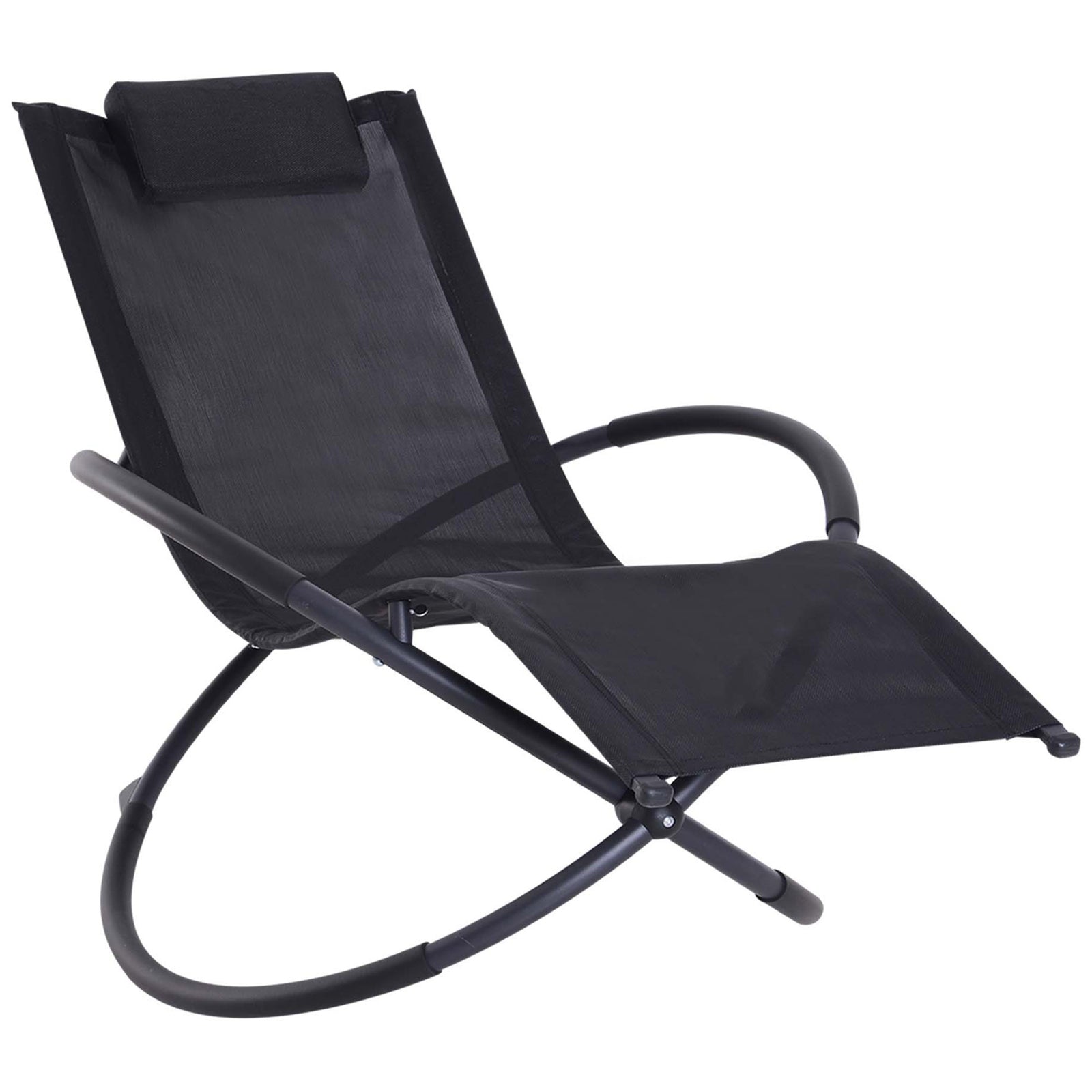 Outdoor Orbital Lounger Rock Chair With Pillow | Black