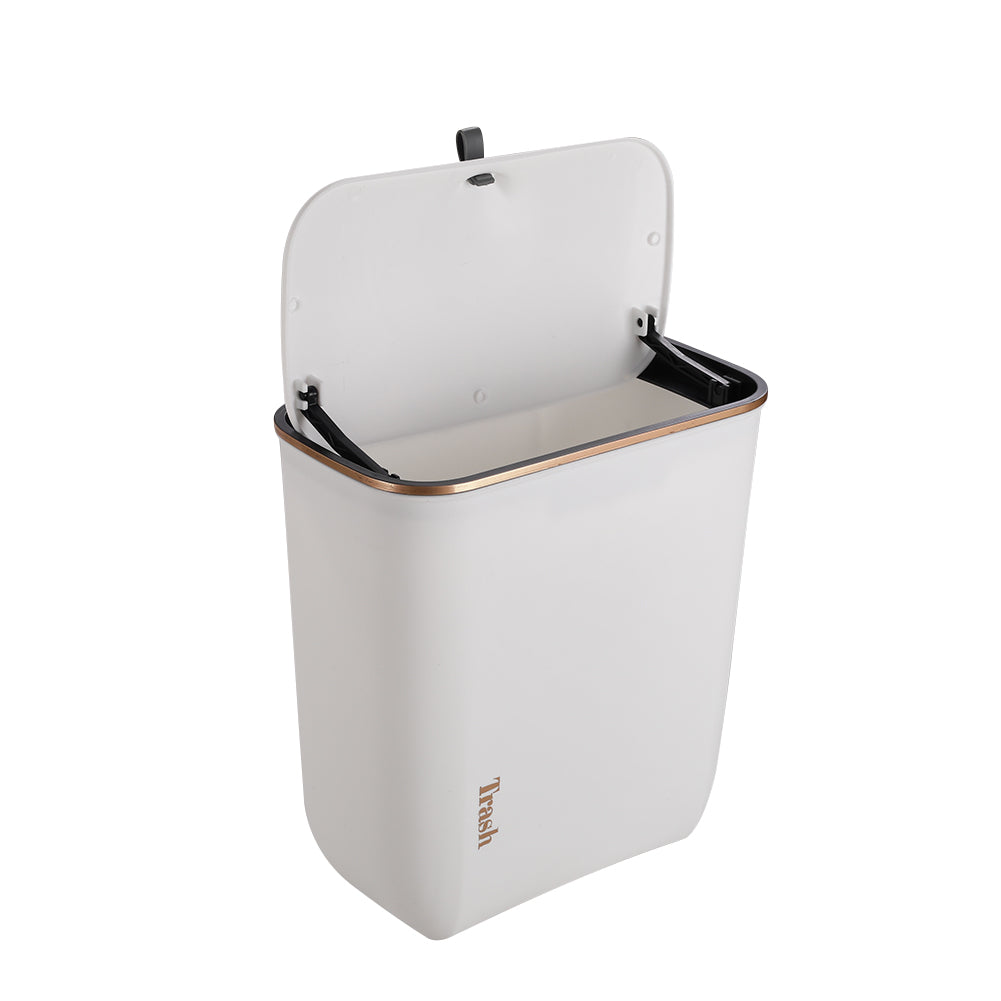 Kitchen Bathroom Hanging Waste Bin With Lid | Large | Pearl White