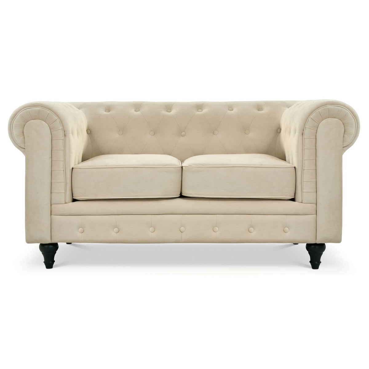 Chesterfield Scroll Arm Velvet Sofa 2 Seater | Beige