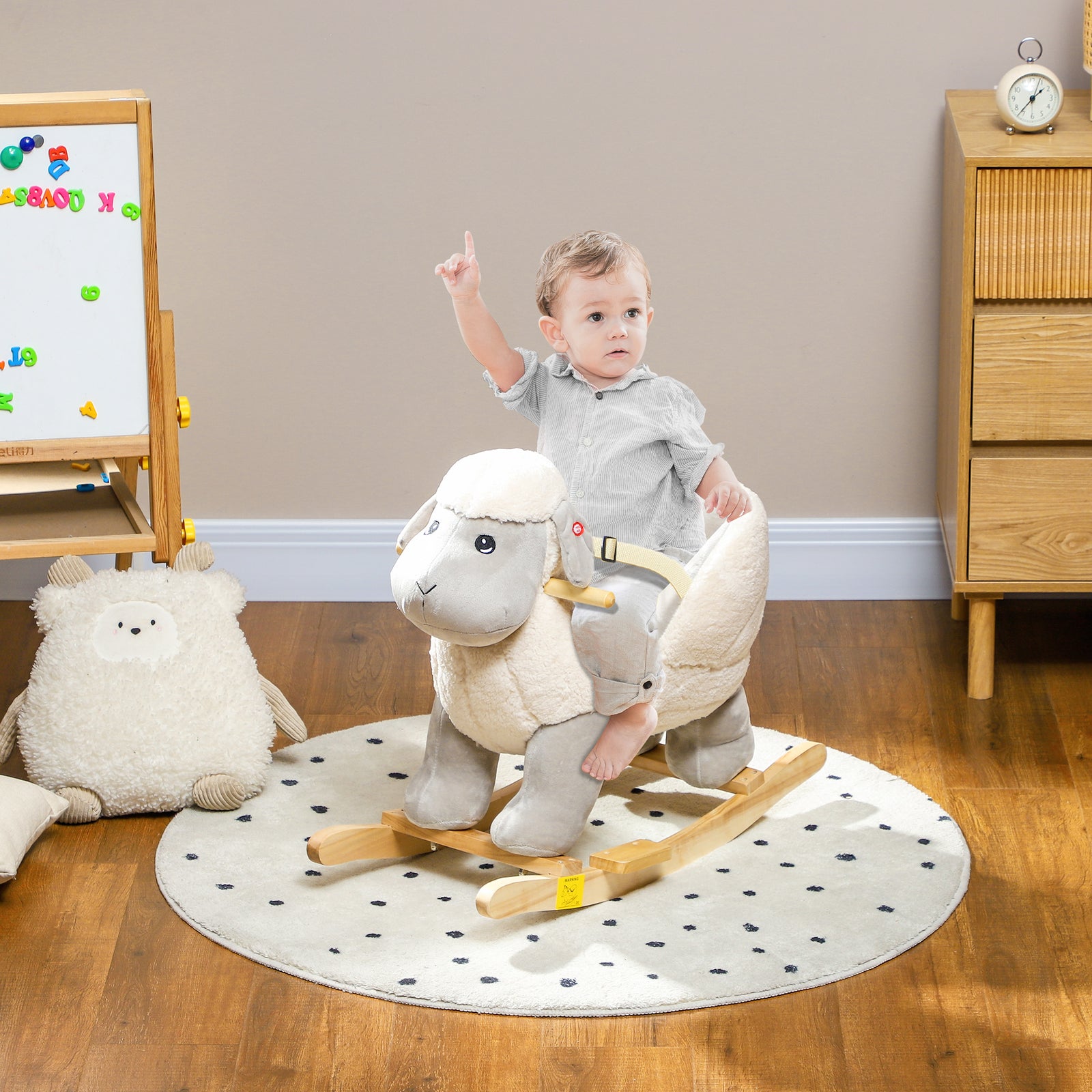 Baby Rocking Horse With Safety Belt, Sound, For 1-3 Years, Grey