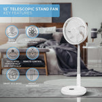13.5'' Pedestal Fan With Remote Control - Oscillating & Portable Foldable Height Adjustable Cooling Led Display 12 Speed Turbo Quiet Circulation For Bedroom, Homes Office | Snow