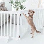 Foldable Freestanding 3/4-panel Pet Gate, Indoor Safety Barrier For Doorways, Halls & Staircases | Large | White