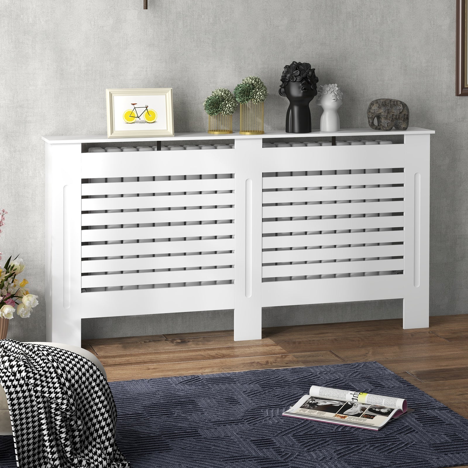 Modern Radiator Cover Cabinet Slatted Design 112/152/172cm | Medium | White