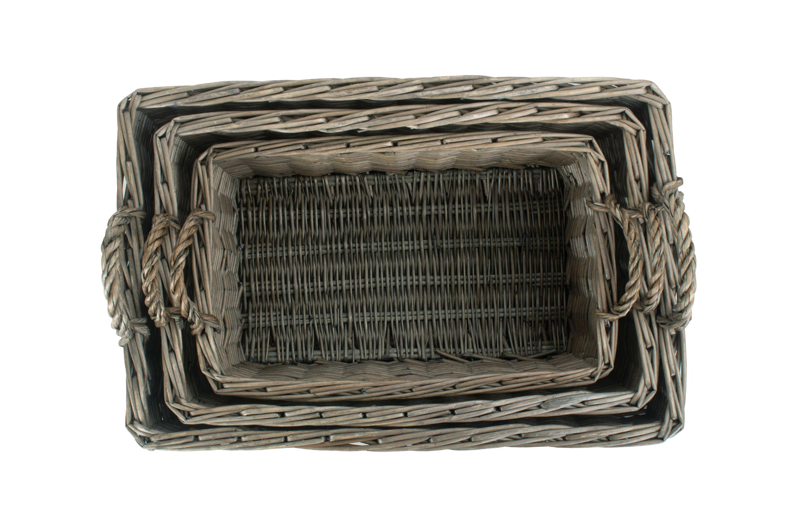 Wicker Shallow Antique Wash Storage Basket | Set-of-3 | Brown