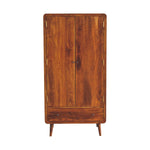 Solid Wood Curved Chestnut Wardrobe, Light Brown, 2 Doors And 1 Drawer
