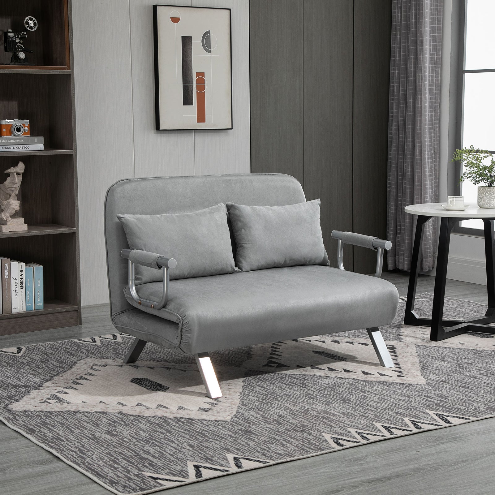 Fabric Convertible 2 Seater Sofa Bed With 2 Pillows