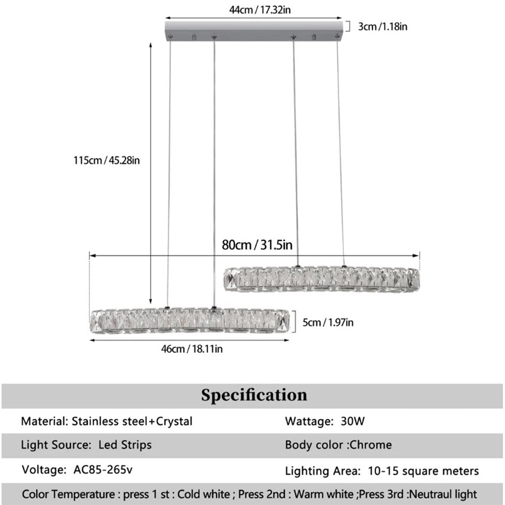 Bath Plus TB+ 2-light Crystal Led Pendant Chandelier