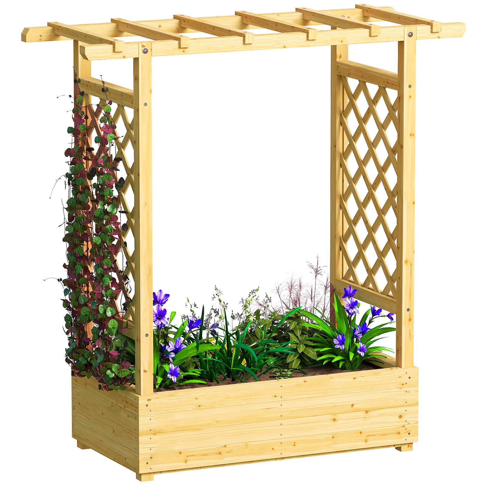 Raised Garden Bed With Trellis 110x44x113cm Natural