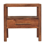 Solid Wood The Caldera Bedside Stand, 1 Drawer And Open Shelf, Dark Brown