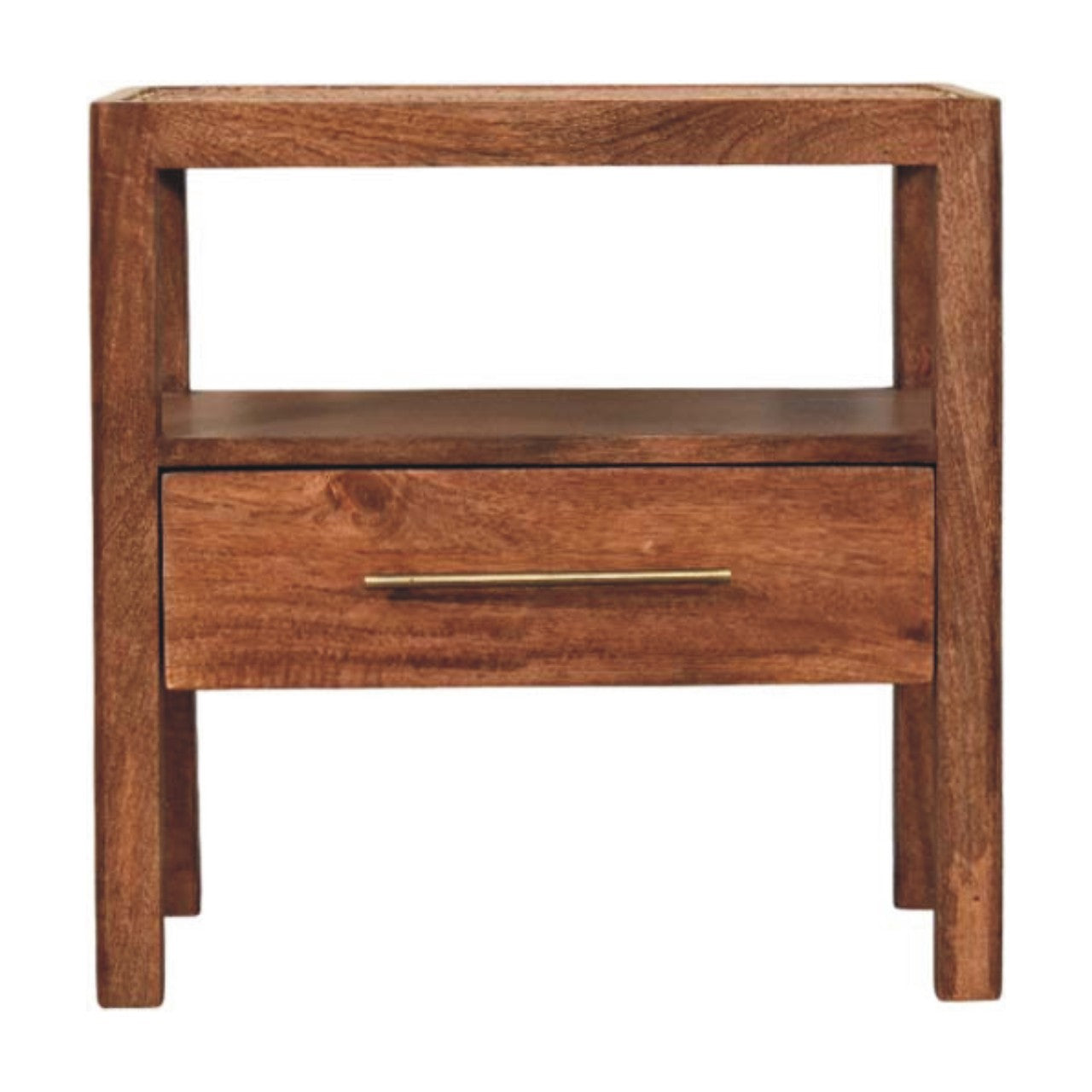 Solid Wood The Caldera Bedside Stand, 1 Drawer And Open Shelf, Dark Brown