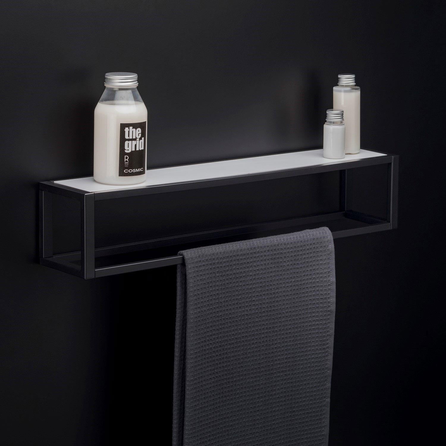 Shelf With Towel Rail Black Matt Wall-mounted 55 Cm Collection The Grid