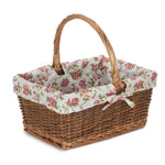 Rectangular Unpeeled Willow Shopping Basket With Garden Rose Lining | Large | Pink