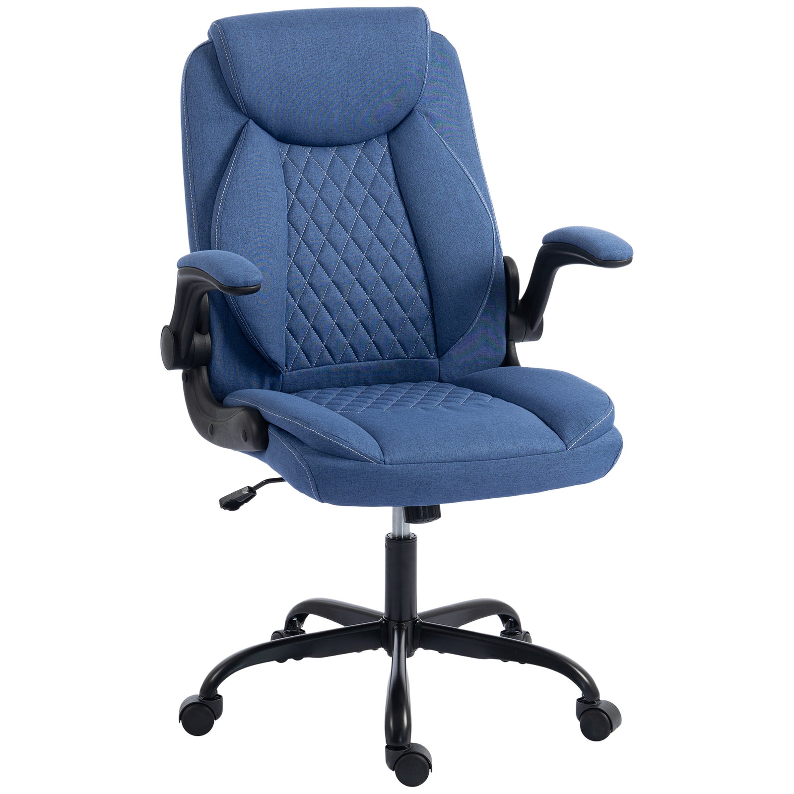 Linen-look Computer Desk Chair With Thick Cushion | Blue