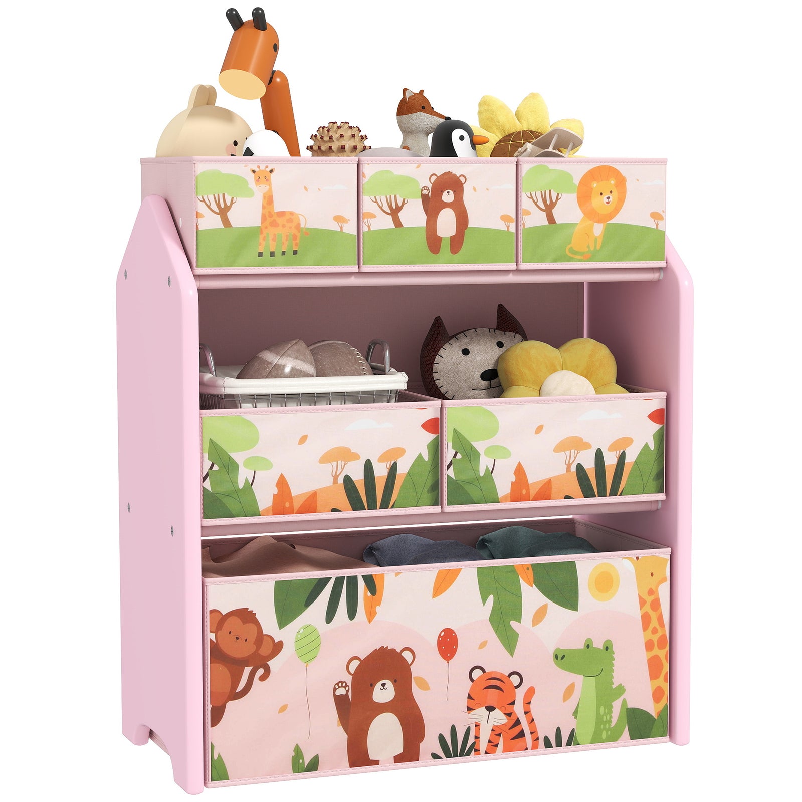 Aiyaplay Kids Toy Storage Unit With 6 Storage Boxes For Playroom, Pink
