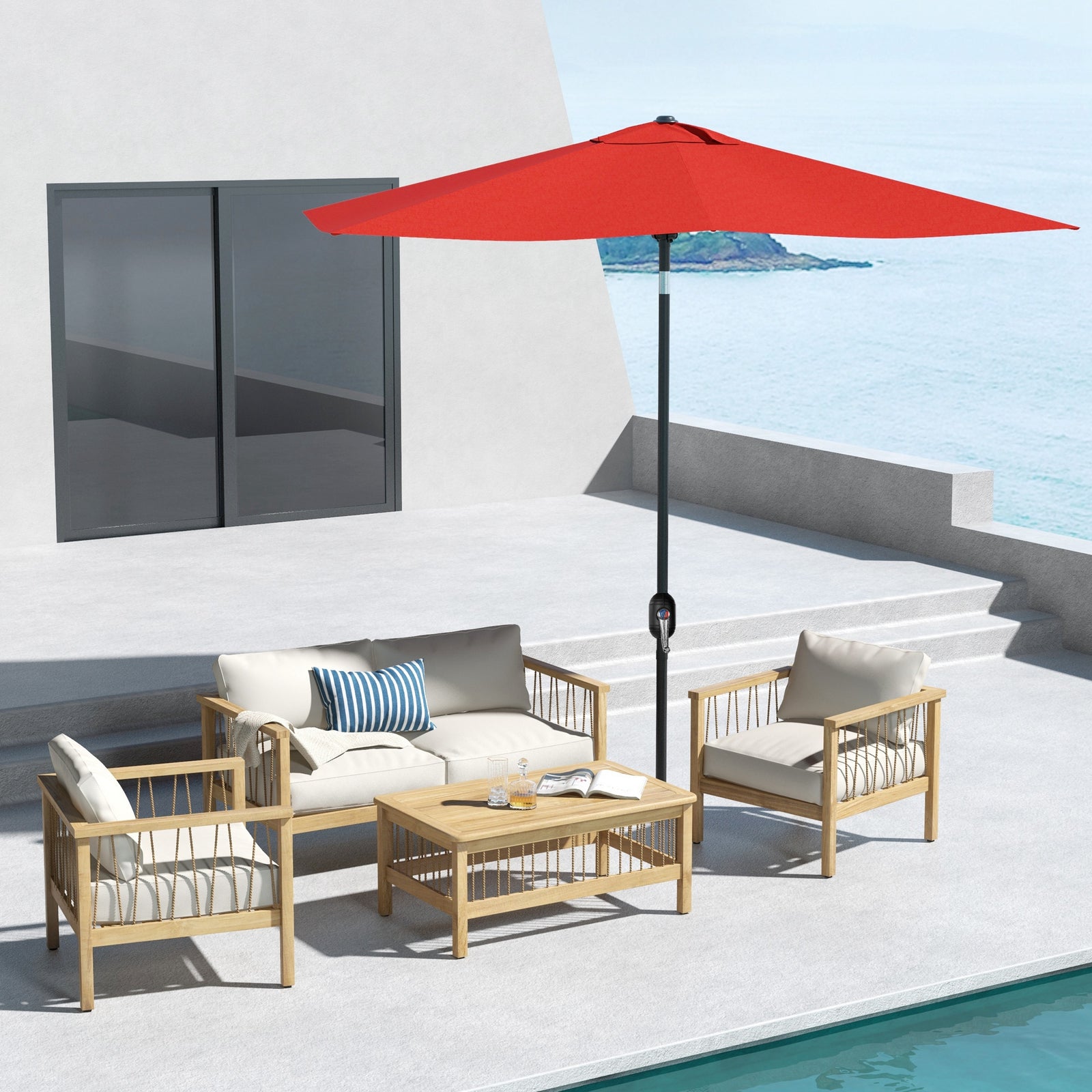 2 X 3(m) Garden Parasol Rectangular Market Umbrella W/ Crank