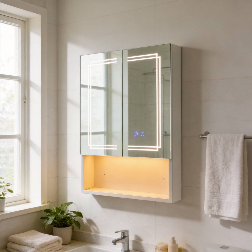 Led Bathroom Mirror Cabinet With Double-sided Mirror, Storage, Anti-fog, Touch Control, Adjustable Color Temperature