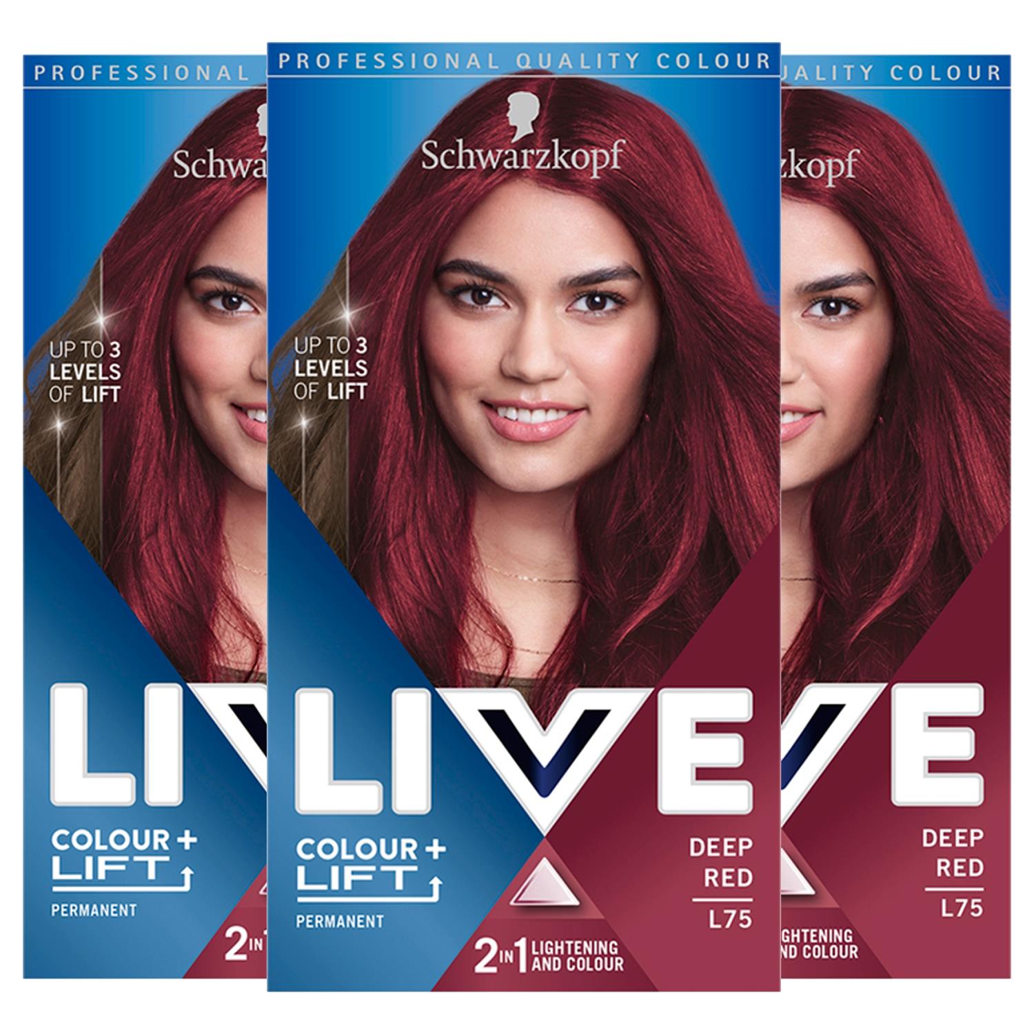 Live Color+lift Permanent Colour Hair Dye,l75 Deep Red With Serum 3x