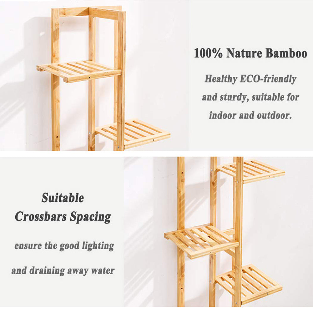 5 Tier Wooden Plant Stand Tall Plant Display Shelving Unit Indoor Outdoor Flower Rack 103cm Height | Natural
