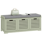 3-door Shoe Storage Bench Cushion Seat Slatted Doors | Green