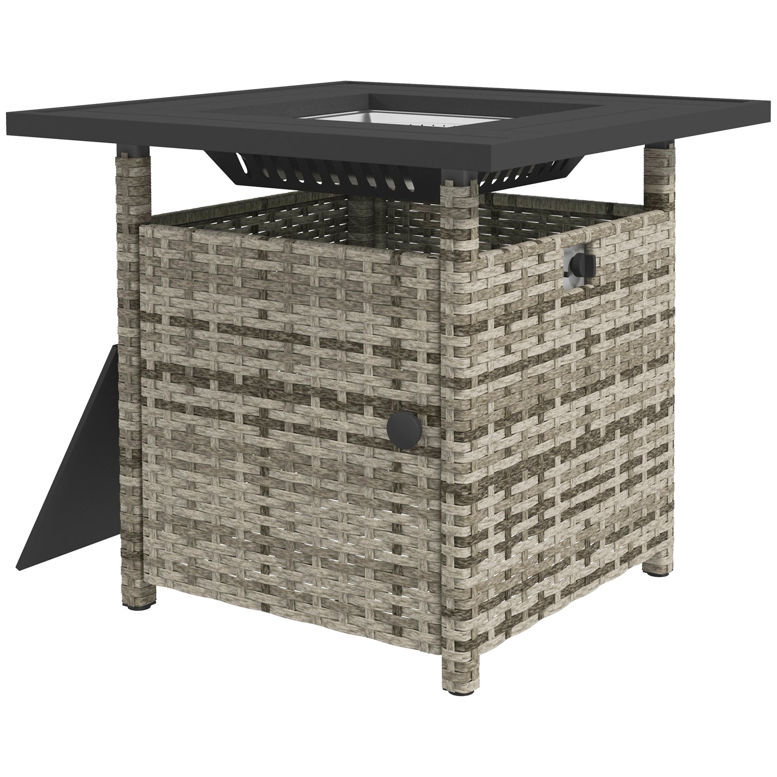 72.6cm Pe Rattan Fire Pit Table For Garden With Rain Cover | Gray
