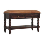 Solid Wood Spindle Winewood Leather Bench