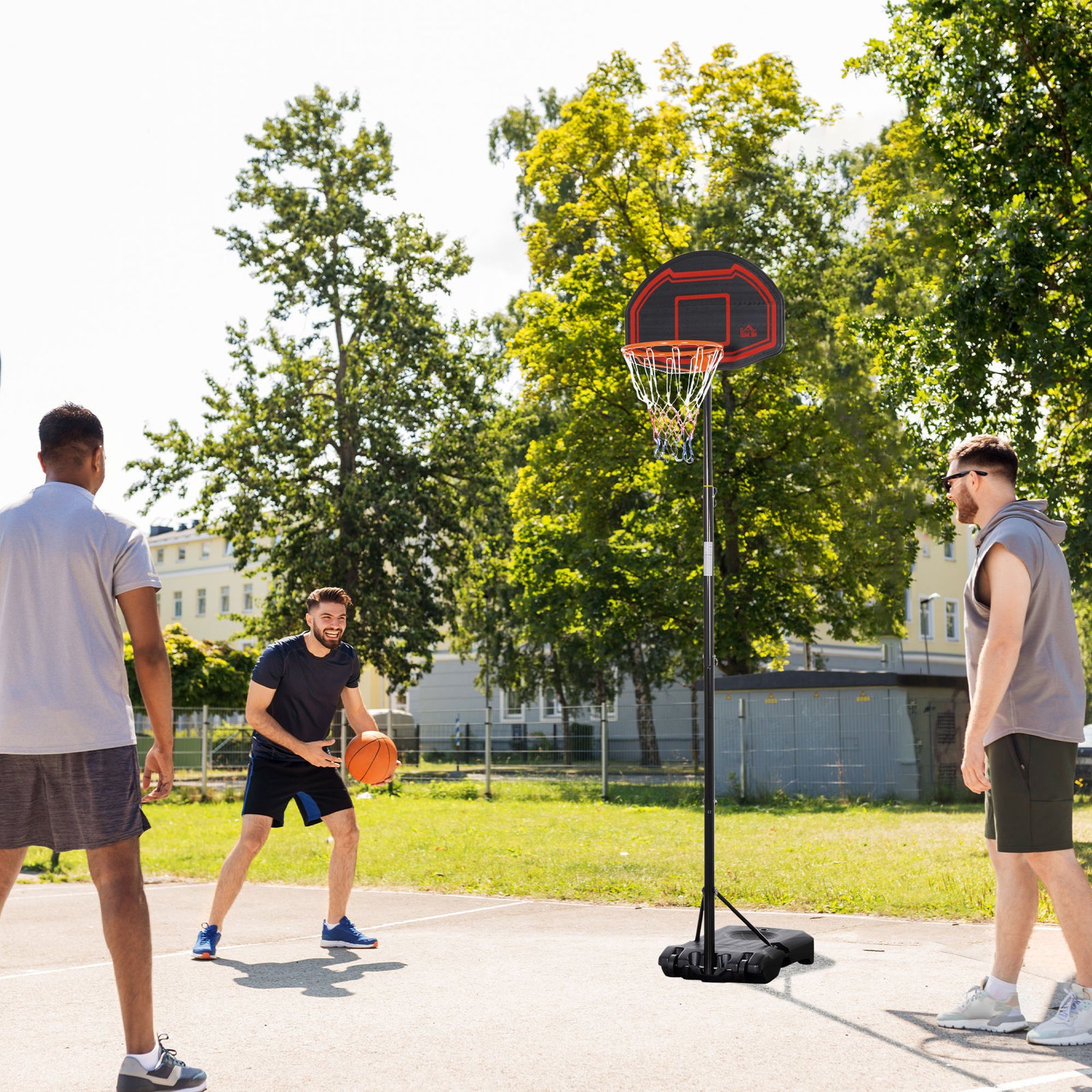 Outdoor Adjustable Basketball Hoop Stand Wheels 210-260cm | Black