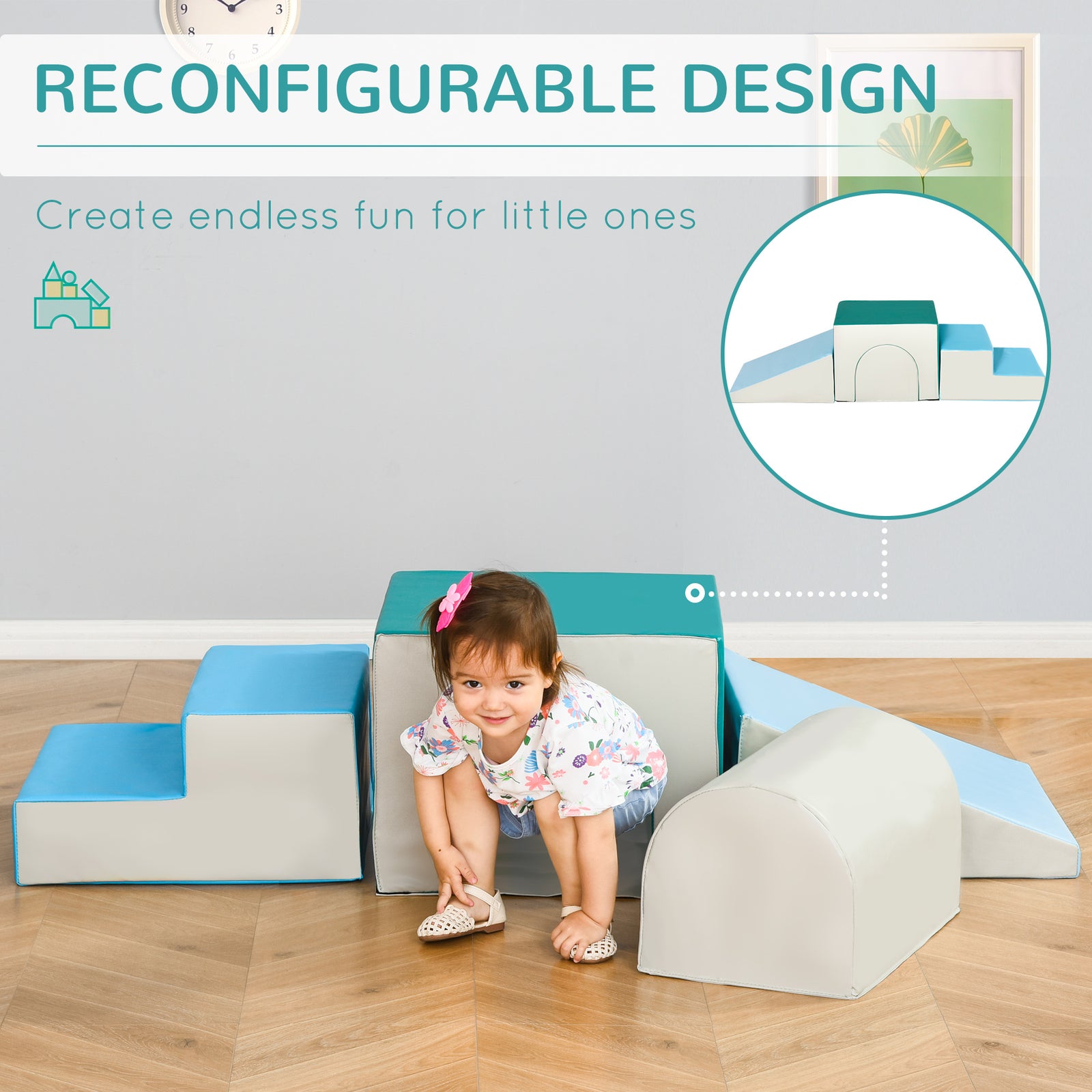 4-piece Soft Play Set, Baby Foam Block Toy Toddler 1-3 Years | Blue