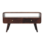 Solid Wood Curved California Walnut Media Unit, 2 Drawers And 1 Shelf, Brown