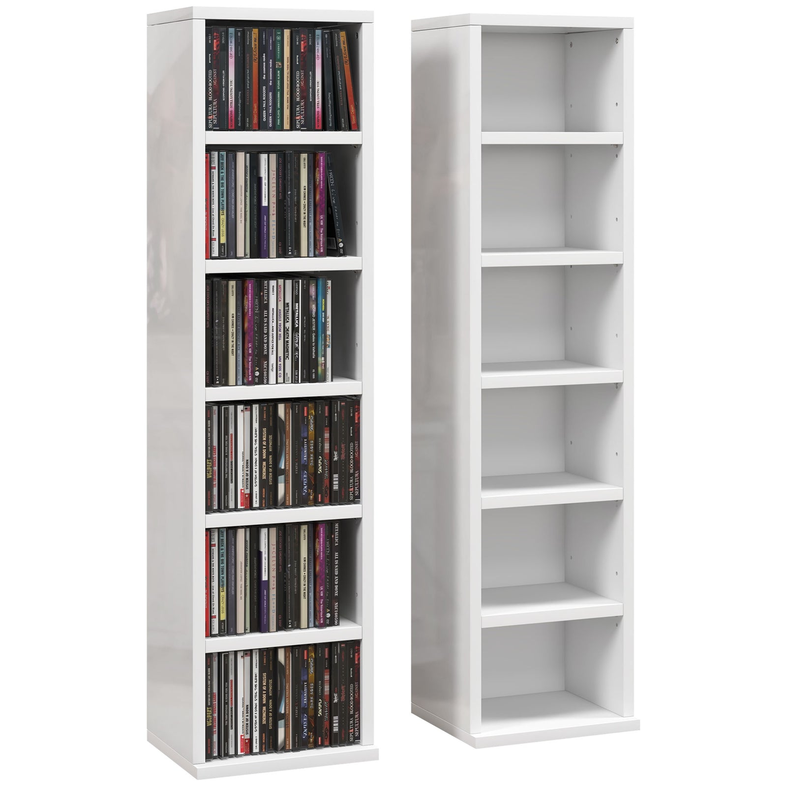 Set Of 2 Cd Storage Units Adjustable Shelves High Gloss | One Size | White