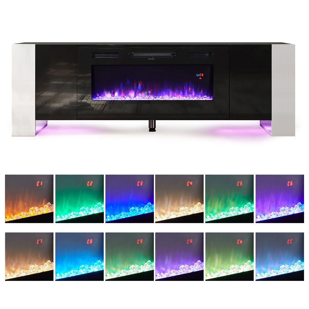 36-inch Recessed Electric Fireplace Tv Stand With Remote Control, 12 Flame Colors & 5 Brightness Levels | Black