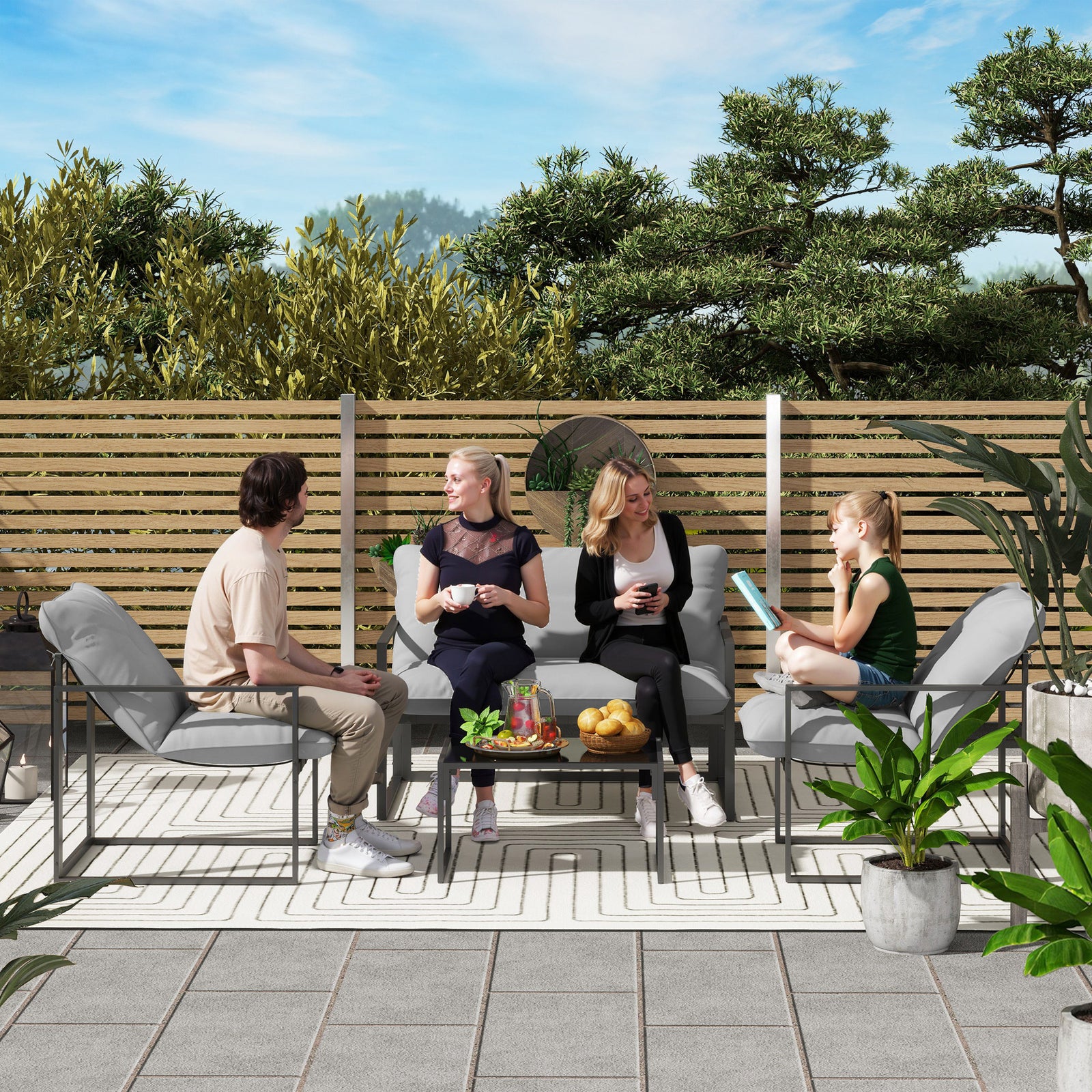 4-piece Grey Garden Sofa Set With Table