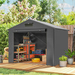 8x4ft Garden Storage Shed Roll-up Zipper Door Dark Grey