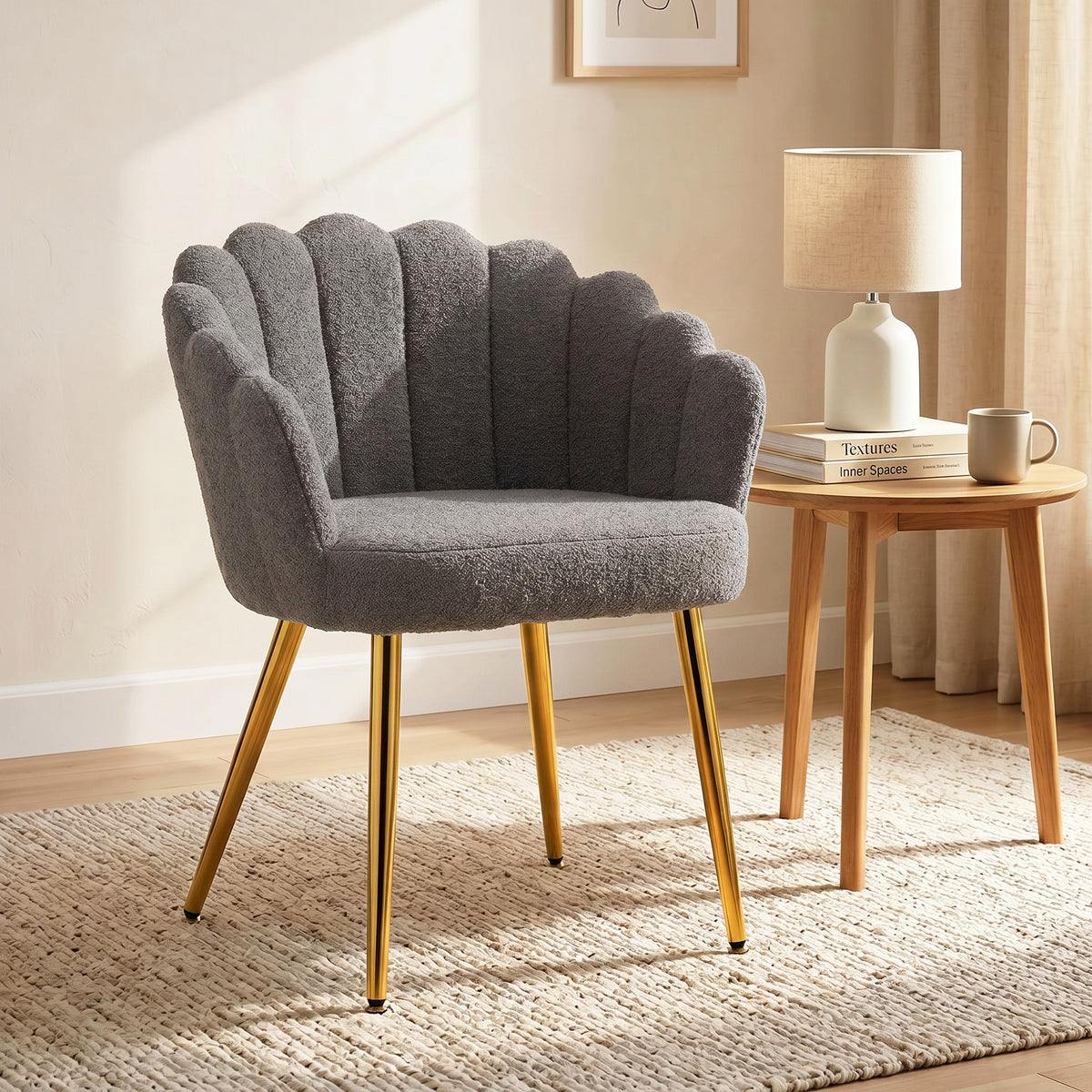 HOMCOM Petal-back Lounge Chair With Faux Lamb's Wool And Metal Legs