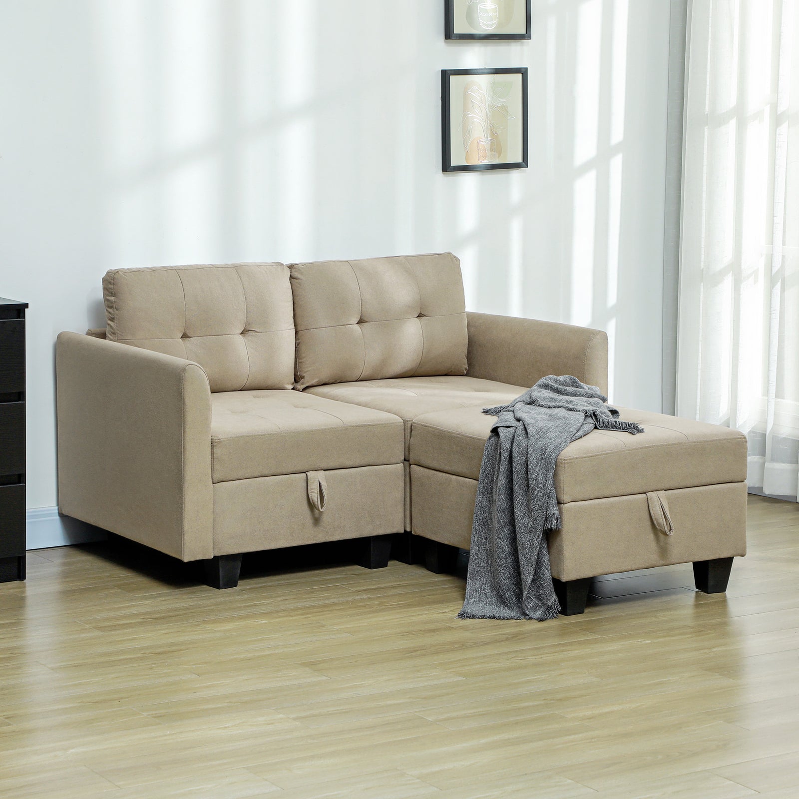 Convertible Modular Sectional Sofa With Storage Wood Frame | Medium | Brown