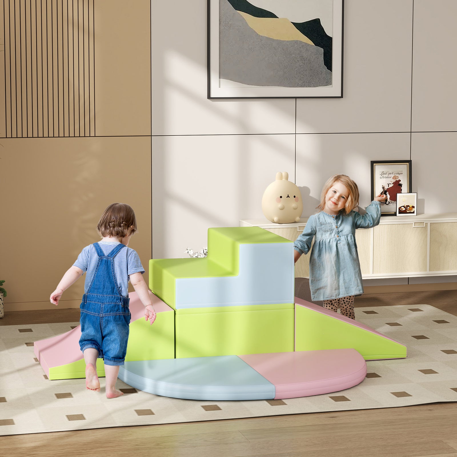 6 Piece Soft Play Equipment For Kids Climb And Crawl | Pink