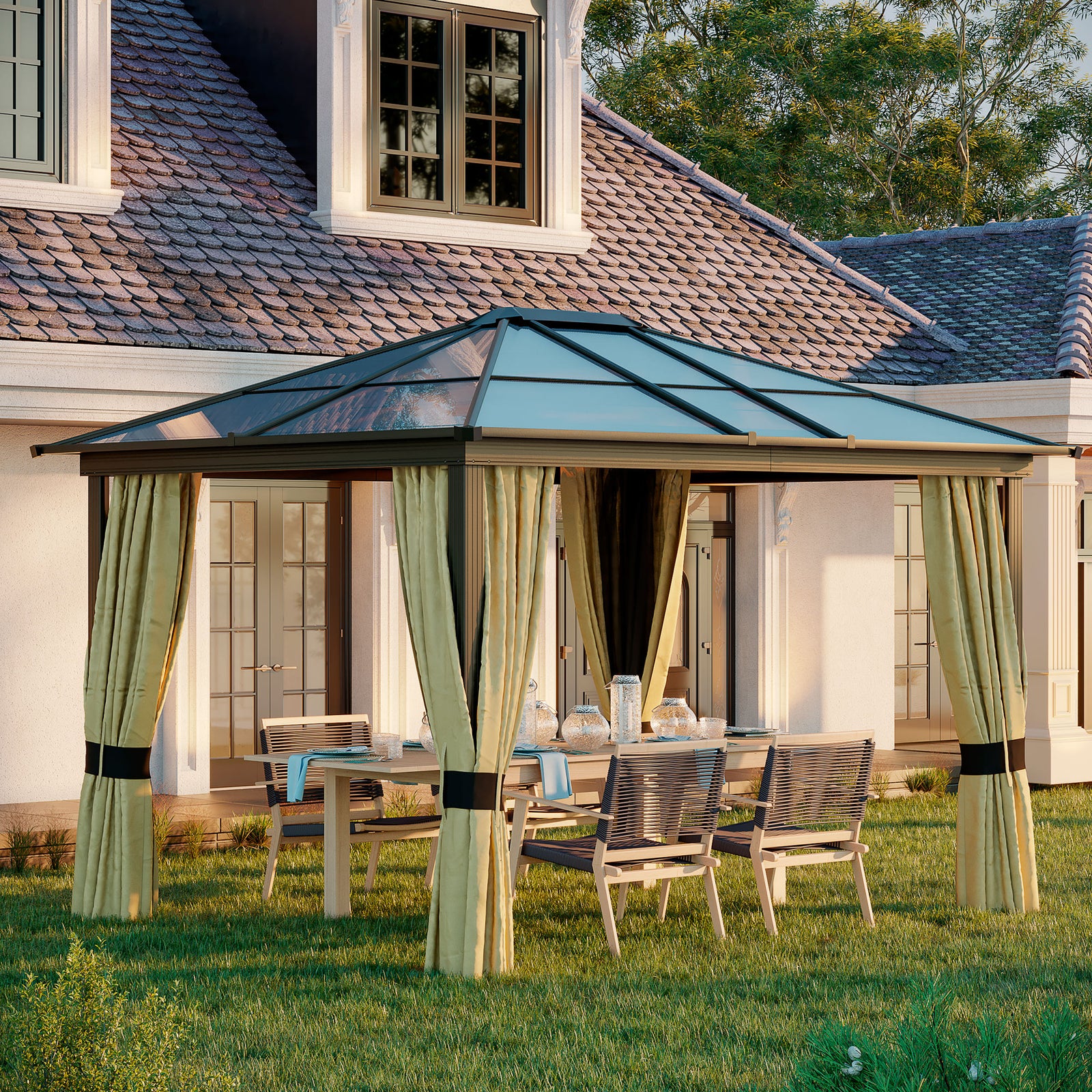 Garden Gazebo Tent With Magnet Led Solar Light Sunshade